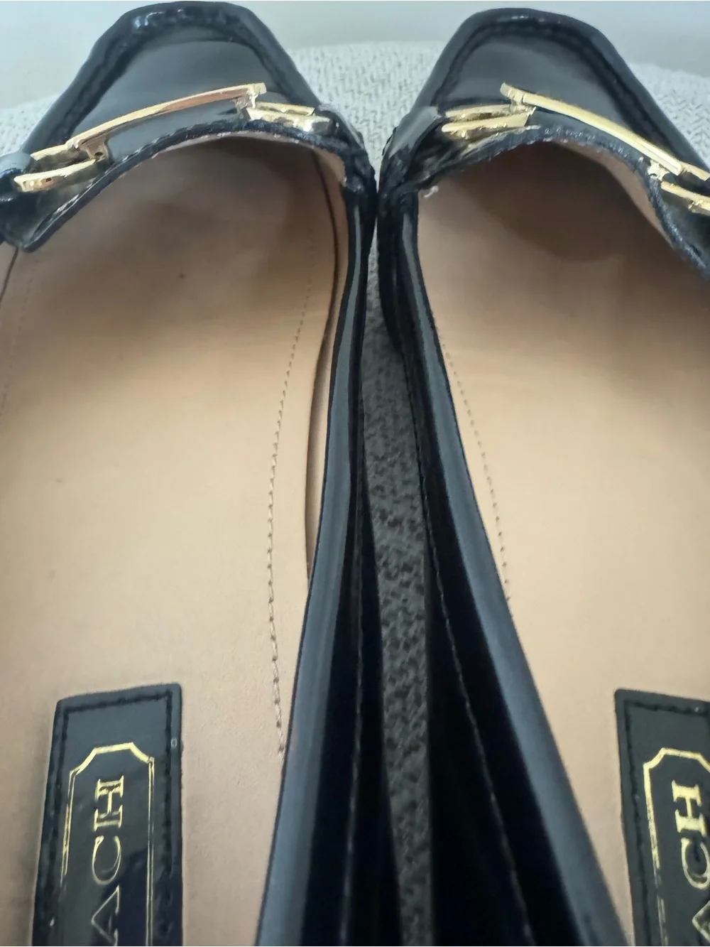 Coach Black Leather Slip-On Loafers with Gold Horsebit 8.5 B Estee
